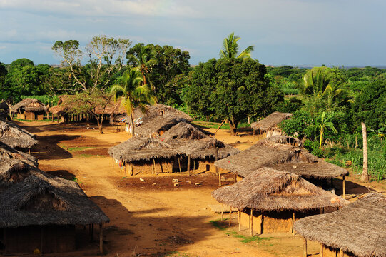 Madagascar, Inland, small hut houses in the middle of village