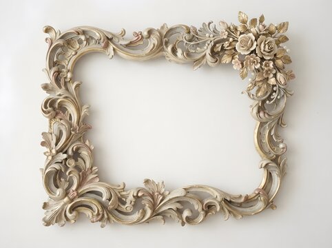 Ornate vintage rectangular frame with floral details on a neutral background
