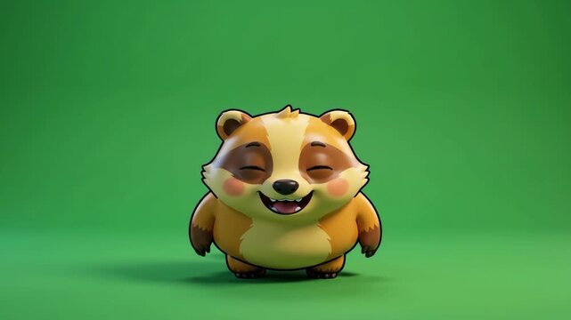 Adorable 3D Cartoon Badger Character with Eyes Closed and Smiling, Expressing Joy and Contentment, Perfect for Children's Content and Branding