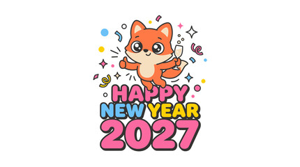 Fototapeta premium Cute Cartoon Fox Celebrating Happy New Year 2027 25.