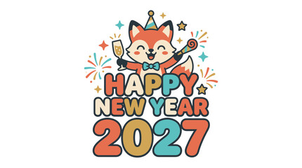 Fototapeta premium Cute Cartoon Fox Celebrating Happy New Year 2027 24.