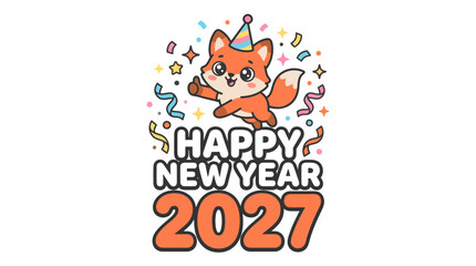 Fototapeta premium Cute cartoon fox celebrating Happy New Year 2027 30.