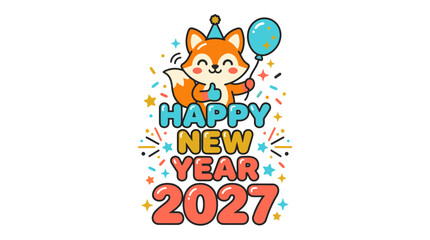 Fototapeta premium Cute Cartoon Fox Celebrating Happy New Year 2027 32.