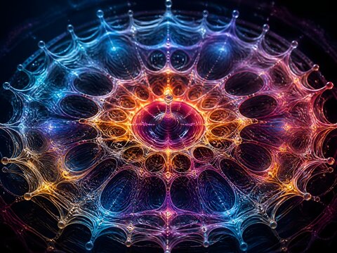 surreal fantasy scene featuring a beautiful and intricately detailed liquid cymatics pattern