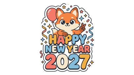 Fototapeta premium Cute Fox Character Wishing Happy New Year 2027.
