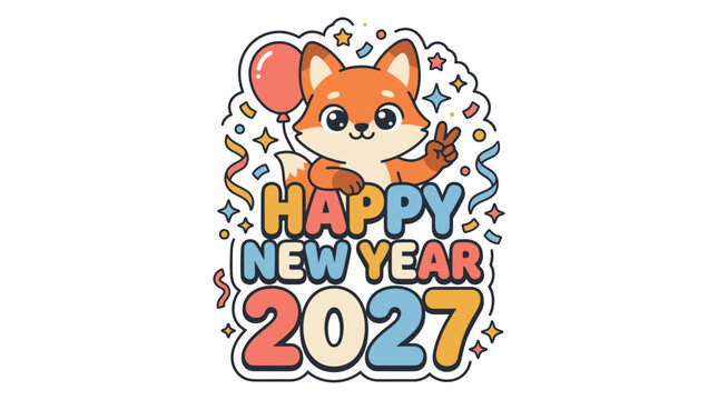 Cute Fox Character Wishing Happy New Year 2027.