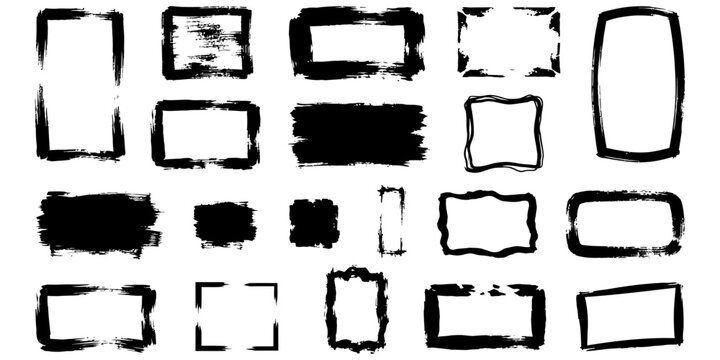 Diverse set of rectangular photo frames featuring thick brush stroke and messy borders rectangle artistic template illustration decoration ornament handdrawn collection abstract