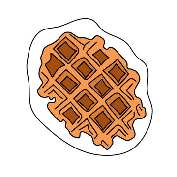 Hand drawn Belgian waffle vector illustration sticker with white border