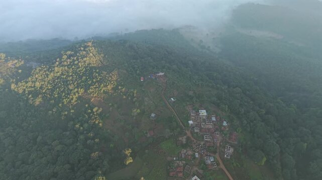 Aerial View of Misty Forest Hills in Lambasingi India