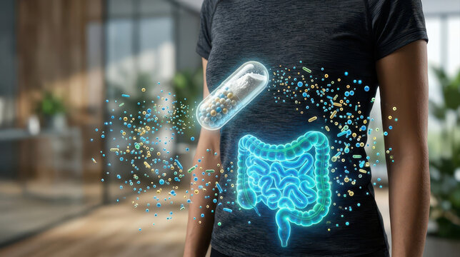Gut microbiome probiotics support digestive health and improve gut health by balancing beneficial bacteria for optimal digestive function and overall wellness in gut