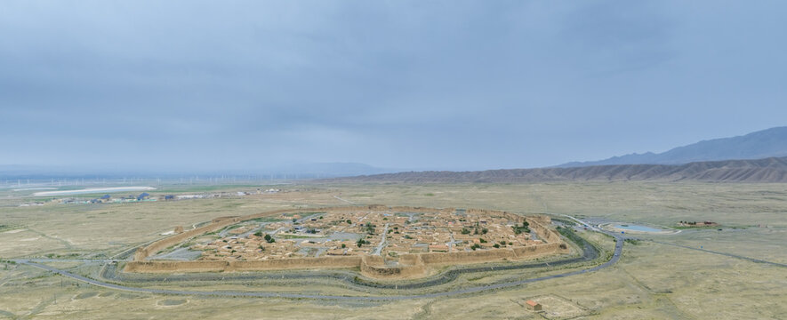 Yongtai Ancient City Fortress Amid Vast Gobi Desert Landscape, Gansu, China