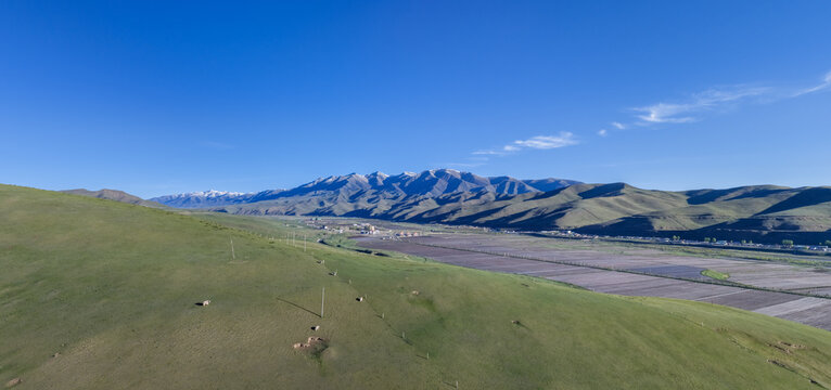 Green Grassland Hills and Snow Peaks of Maya Snow Mountain, Tianzhu, Gansu