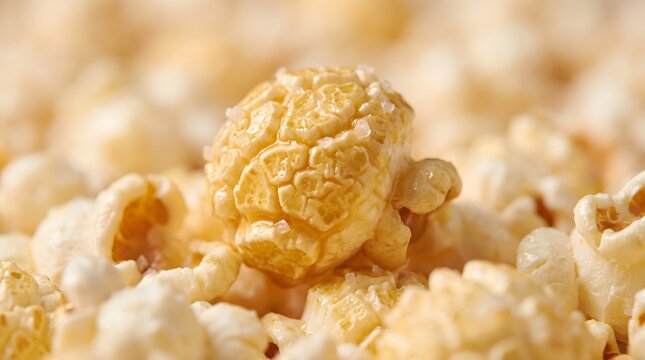 Close-up of caramelized popcorn on white
