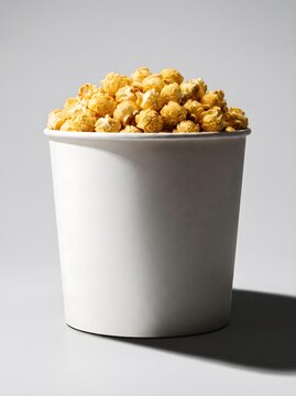 Large bucket filled with caramel popcorn