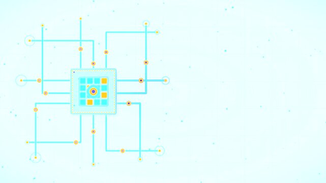 Abstract Light Cyan Microchip Circuit Board Animation with Minimal Grid Background