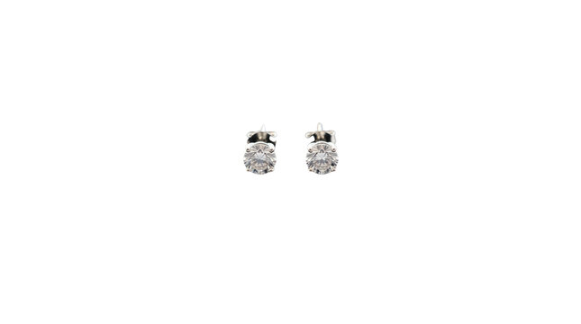 Elegant diamond stud earrings in white gold, luxury round brilliant cut diamond jewelry, sparkling bridal accessories on white background