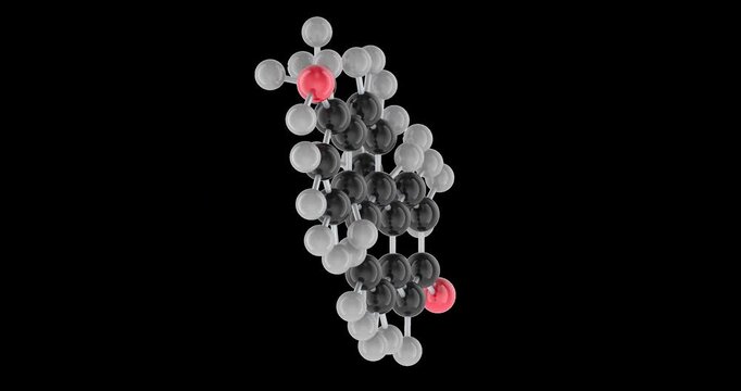 Testosterone molecule model rotation animation seamlessly loopable. 3D rendering isolated on transparent background