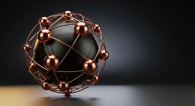 Abstract Global Network Sphere with Interconnected Copper Nodes.