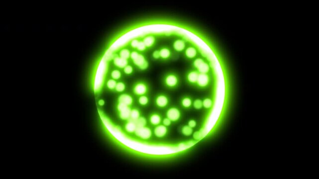 Expanding Green Particle Sphere Inside a Smooth Glowing Energy Ring, MOV with Alpha Channel on Transparent Background, 4K