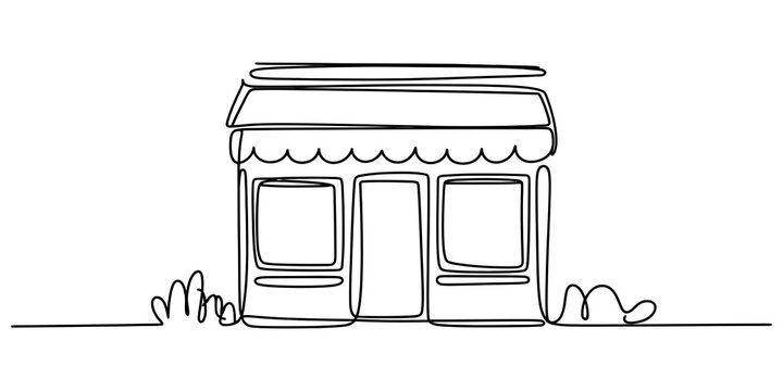 Continuous single line drawing of a small shop store front building icon Vector, illustration