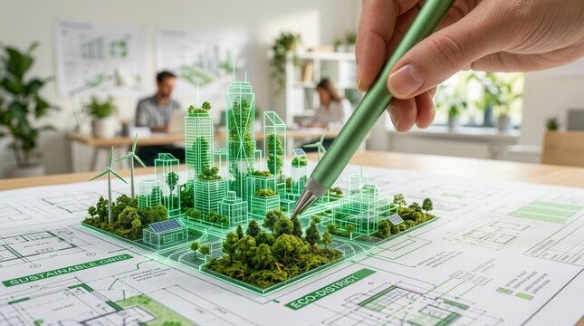 Urban planner implementing sustainable strategies for ecofriendly city development and urban design.