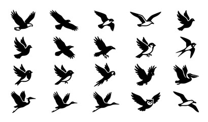 Naklejka premium Flying Birds Silhouette Collection – Black Bird Flight Vector Icons