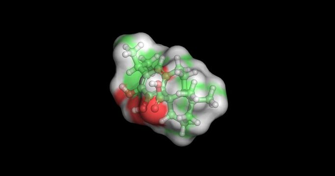 Carnosic Acid, antioxidant, natural compound from rosemary, 3D molecule spinning, 4K