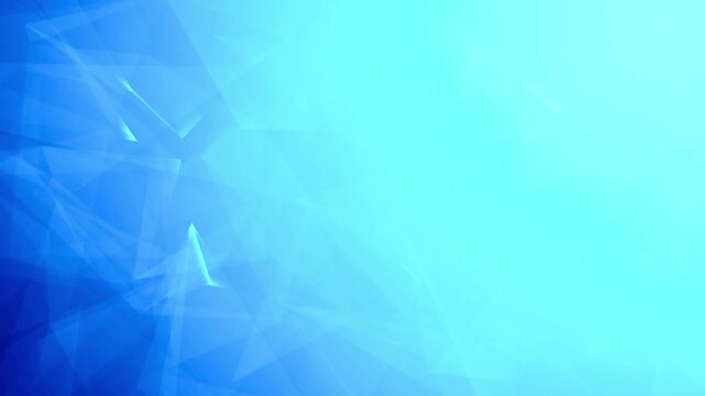 Blue geometric crystal shapes evolving in a digital motion animation that displays abstract polygon structures shifting across the frame with bright light gradients creating depth and energy in this s
