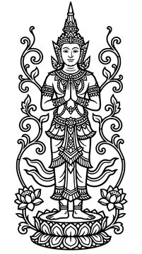 Thai Angelic Being: A stylized depiction of a celestial being, possibly a deva or angel, adorned in traditional ornate headdress and attire.