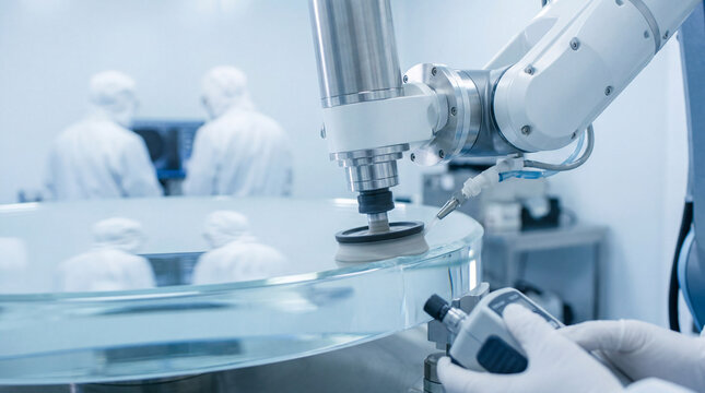 Robotic Arm Polishing Telescope Mirror in Cleanroom Facility