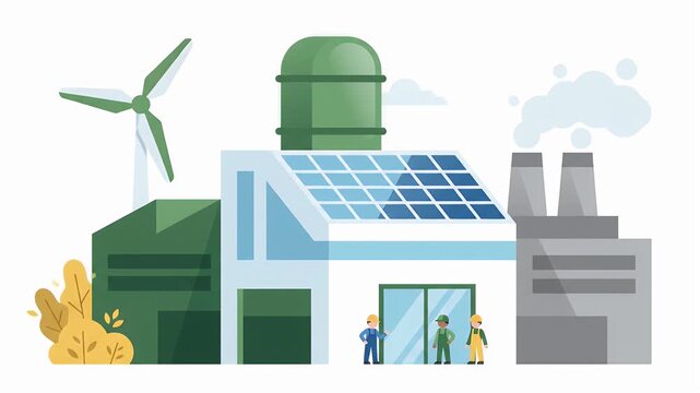 Sustainable eco-friendly industrial facility with renewable energy sources.