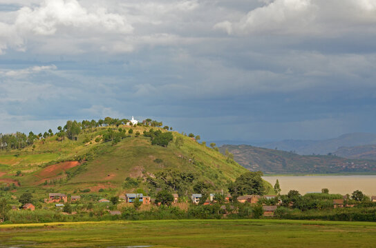 Madagascar, Ampefy, view on Ilot de la Vierge and Lake Itasy