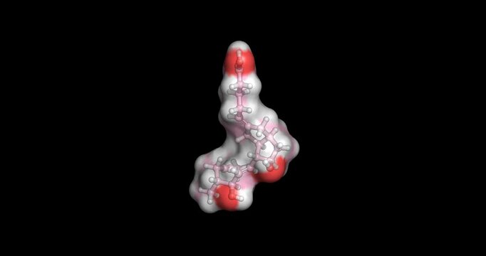 Iloprost, drug for pulmonary arterial hypertension, 3D molecule spinning, 4K