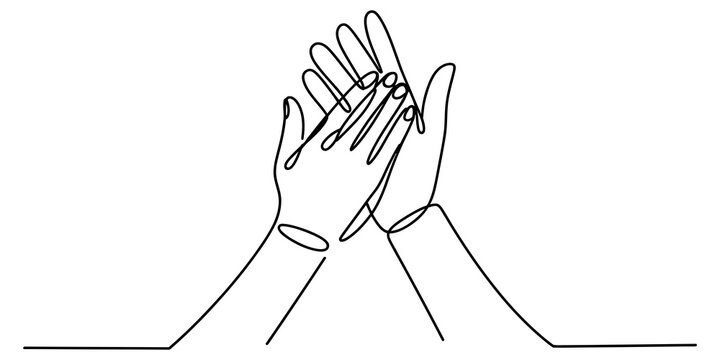 Continuous single line drawing of human hands clapping together showing applause and appreciation isolated on a white background Vector, illustration