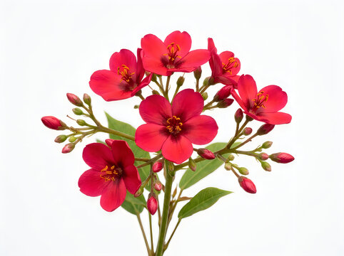 Red jatropha flowers and buds isolated on white background