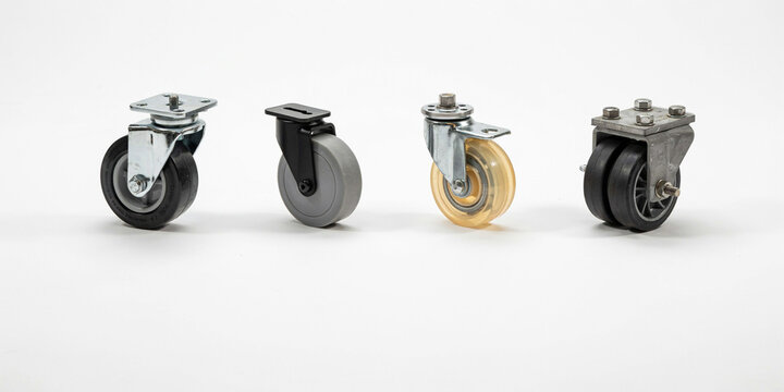 Four different types of industrial caster wheels for furniture and equipment