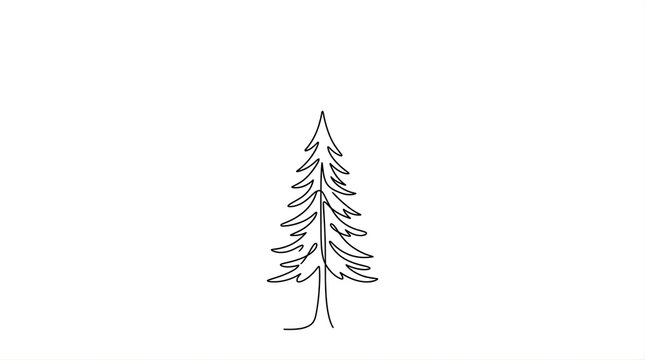 Minimalist single line drawing of a pine tree on a white background
