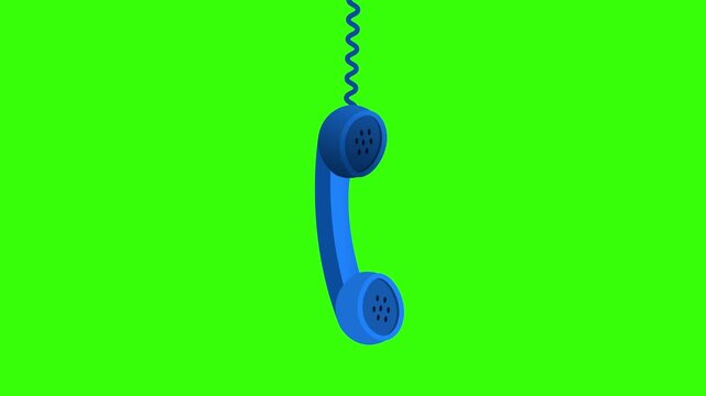Retro Blue Telephone Receiver Hanging and Swinging Loop on Green Screen