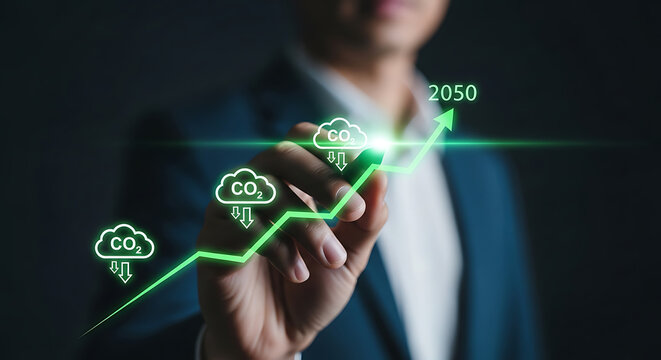 CO2 reduction strategy and growth chart towards 2050, business concept
