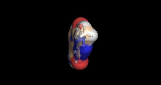Temozolomide, brain tumor chemotherapy drug for glioblastoma, 3D molecule spinning, 4K