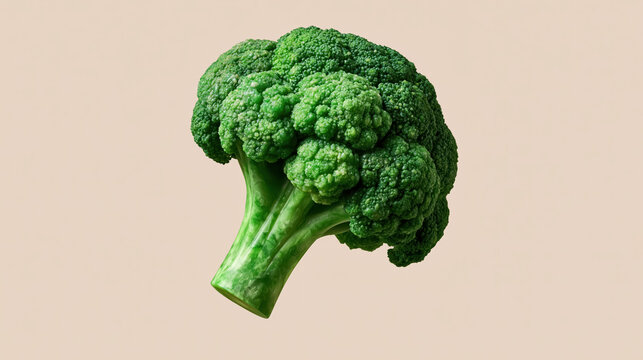 Broccoli green vegetable fresh food produce healthy isolated beige background closeup natural organic raw edible plant floret stalk stem head