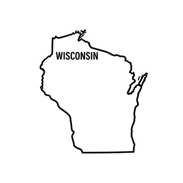 Minimalist wisconsin map outline with state name on white background