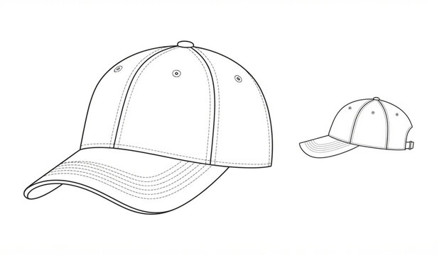 UntitleUnisex Baseball Cap Technical Drawing Vector Template Front and Side Viewd design - 1