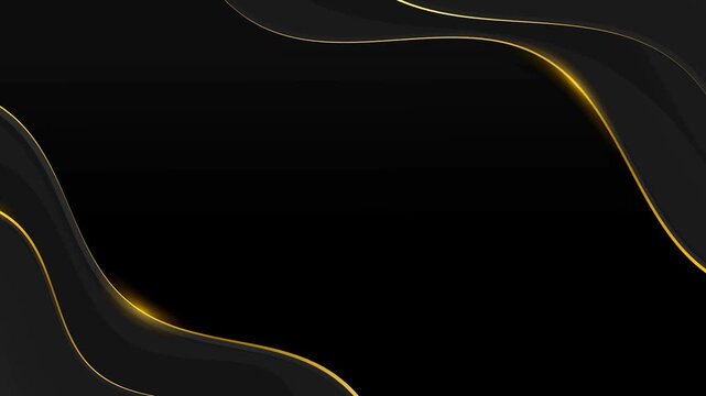 Glowing gold borders shimmer along dark smooth wave layers in an elegant luxury background loop.