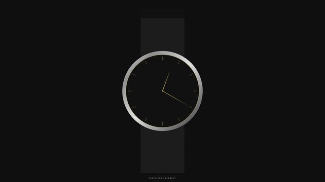 Minimalist analog watch hands moving across dark clock face