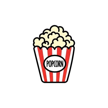 Popcorn vector logo of a classic striped movie snack bucket