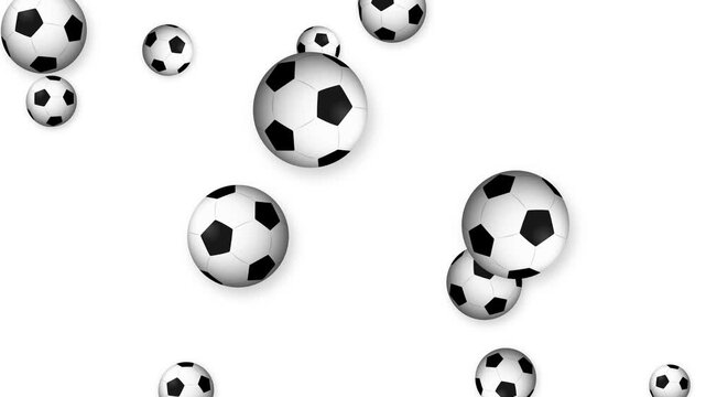 Multiple Soccer Balls Falling Downward Against a Plain White Background