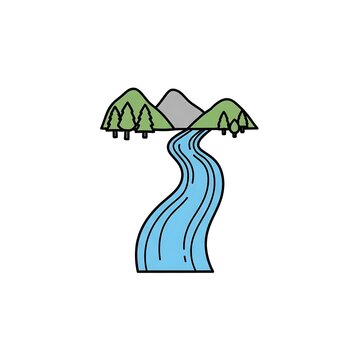 Winding blue river vector through mountains and forest