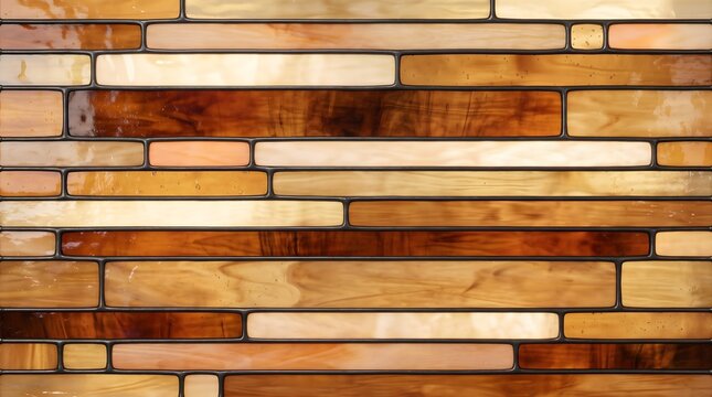 Honey Amber Abstract Stained Glass Background with Staggered Glass Pattern