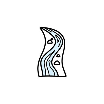 Hand drawn river vector with flowing water and small rocks